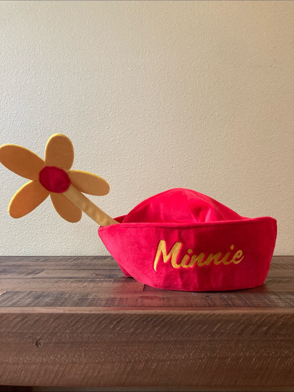Disney Minnie Plush Red Hat with Yellow Flower Accent